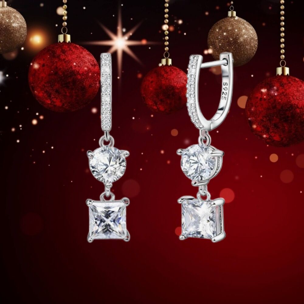 S925 Sterling Silver Huggie Earrings Cubic Zirconia in Wooden Gift Box